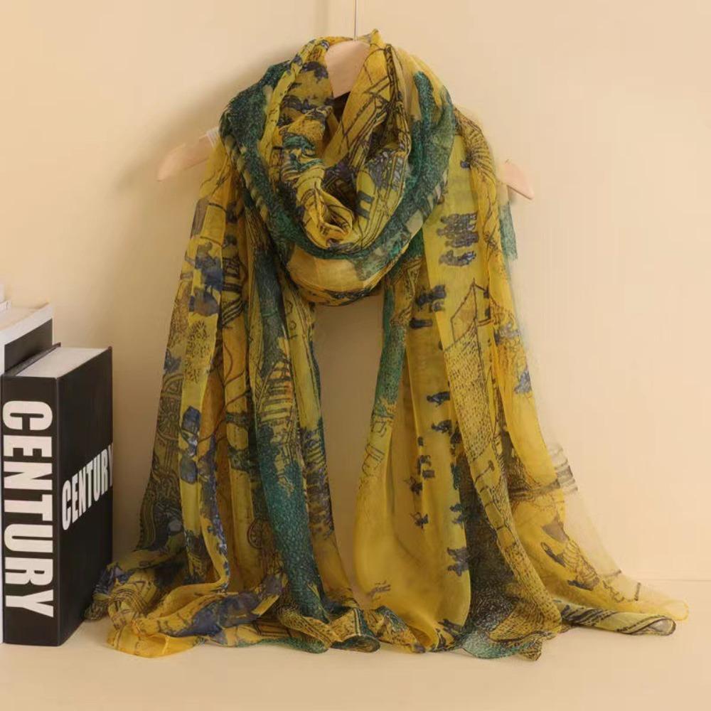 Spring and Autumn Shawl Women's Sunscreen Scarf White with Long Soft Gauze Summer Seaside Large Beach Scarf Travel Silk Scarf