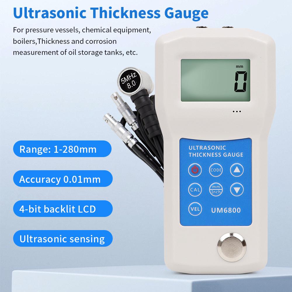 LCD Display Ultrasonic Thickness Gauge 1-280 mm Accuracy Ultrasonic Probe Thickness Tester for Metal Plastics PVC Pipe Glass