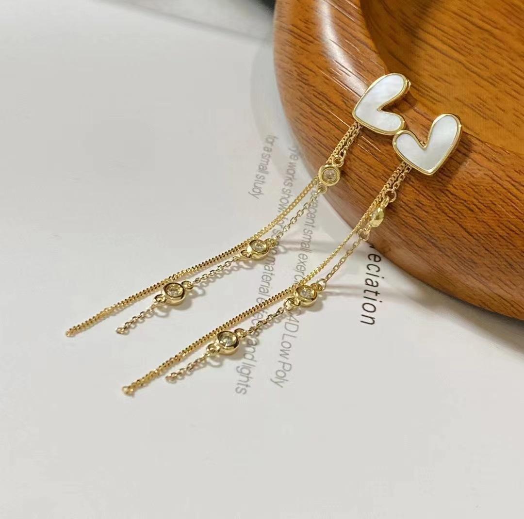 A Two-Wear Love Tassel Long Earrings Female White Fritillary Diamond Earrings Fairy Exquisite Versatile Stud Earrings Fashion