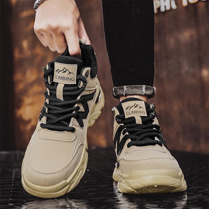 Fashion High Top Men's Shoes 2025 New Autumn Fashion British Style Workwear Leather Waterproof Outdoor Casual Sneakers Trend Short Boots