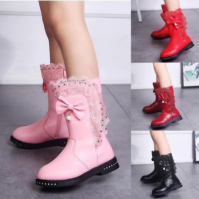 Enfants infantile enfants bébé filles hiver chaud nœud dentelle neige bottes hautes chaussures