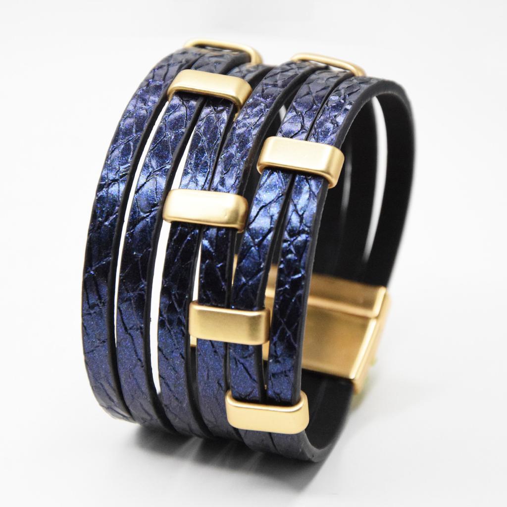 Bohemian Multi Layered PU Leather Bracelet Retro Magnetic Buckle Bangle