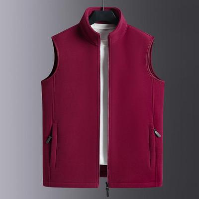 Polar Fleece Vest Coat Stand Collar Sleeveless Waistcoat with Velvet Inner Layer Zipper Placket Pockets Thermal Insulation Vest