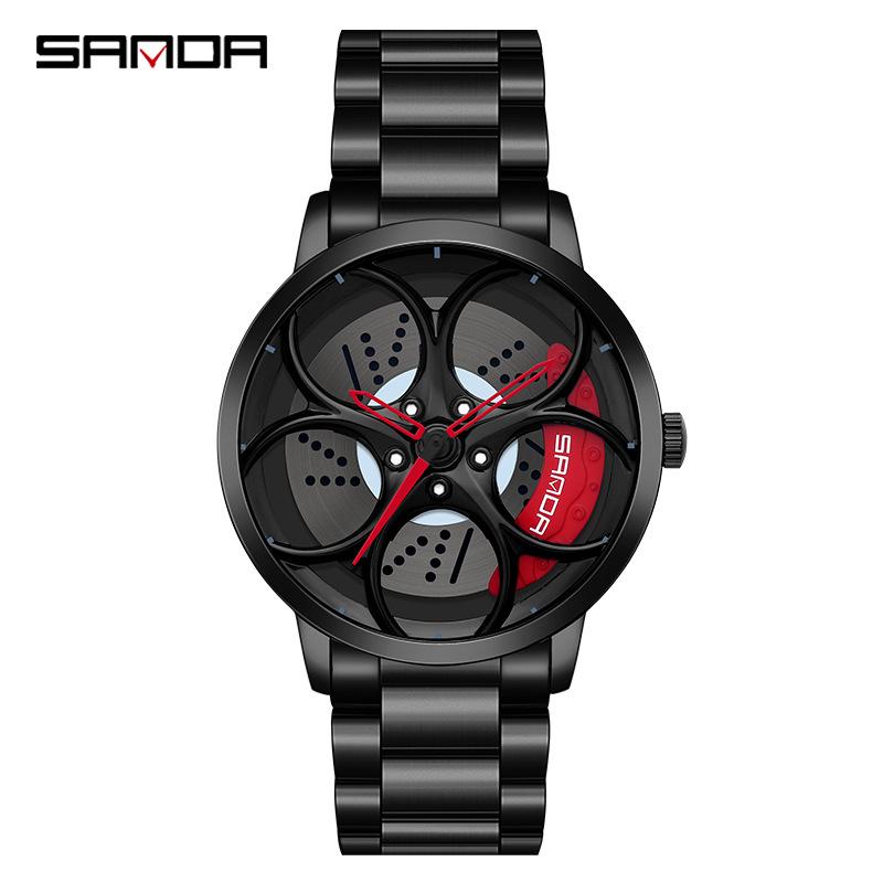 Sanda TEMU Men's Waterproof Quartz Watch with Hollow Dial and Steel Band