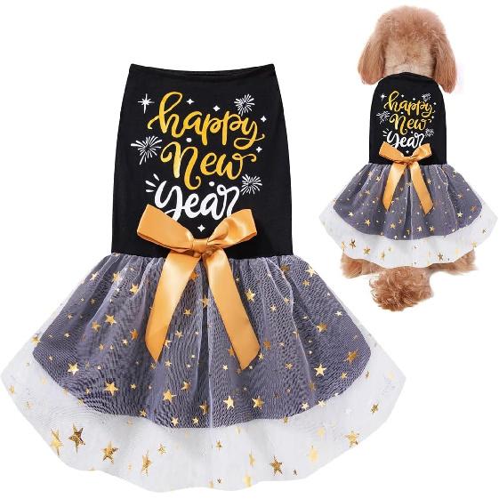 Happy New Years Dog Dress for Small Dogs Girl Clothes,Pet Cat Apparel (X-Large) Medium чёрный