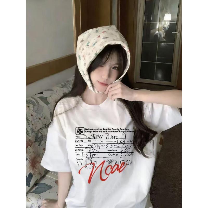 Pure Cotton Japanese Letter Printed Short-sleeved T-shirt for Men and Women Summer Style Small American Loose Top