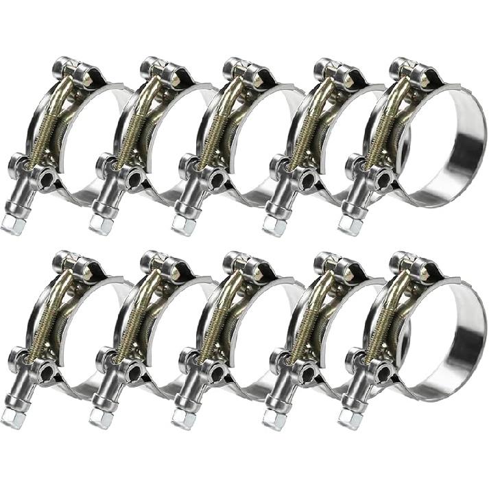 10Pack T Bolt Hose Clamp 46-52mm for 1.5" Hose ID, Stainless Steel Radiator Heavy Duty Hose Clamp Intake Clamp