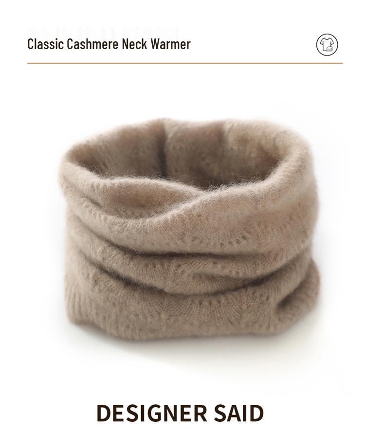 Women's 100% Pure Cashmere Hollow Design Neck Warmer - Solid Color, Early Autumn Style, Outdoor Cold Protection, Knitted Gaiter.