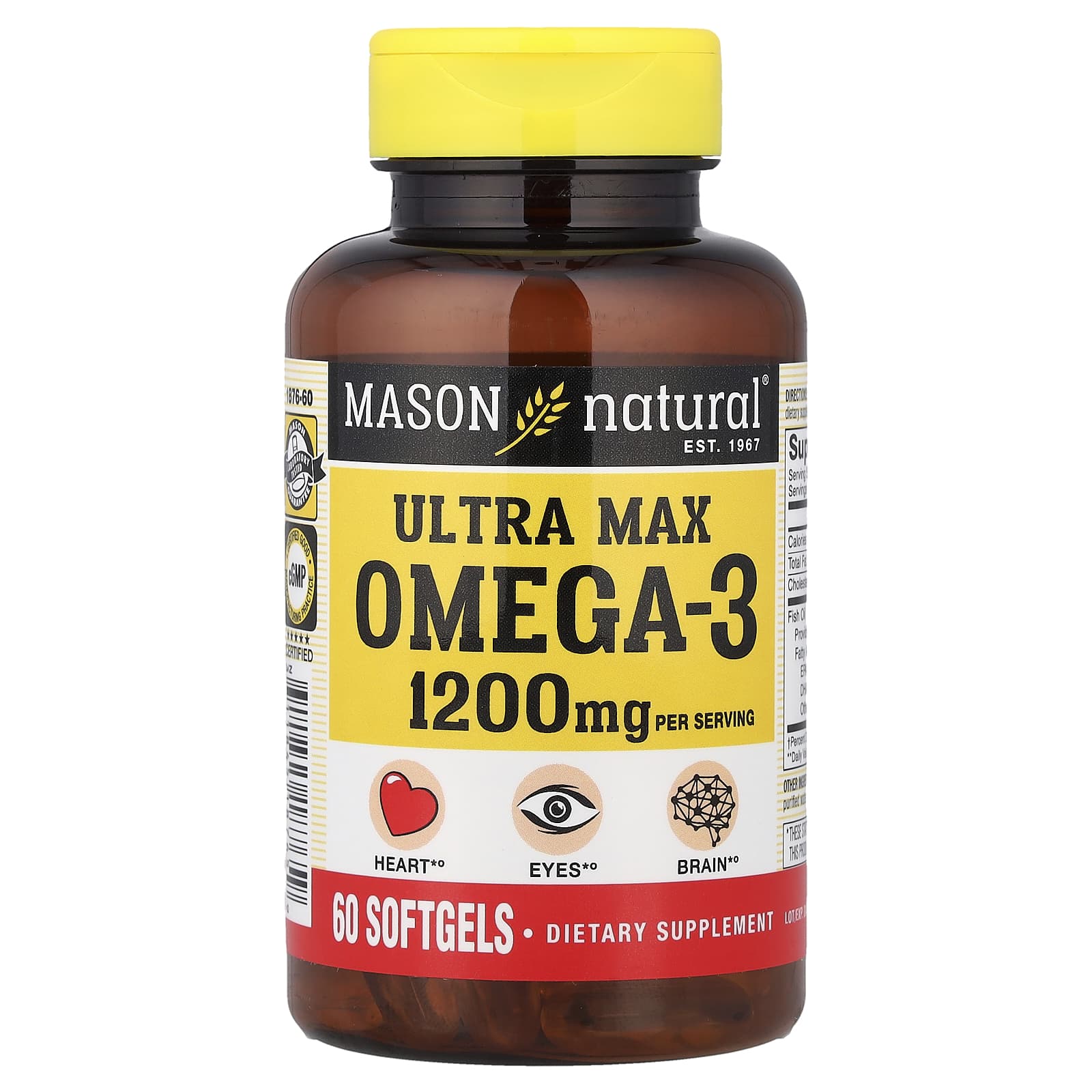 

Mason Natural, Ultra Max Omega-3, 60 Softgels (600mg per softgel)