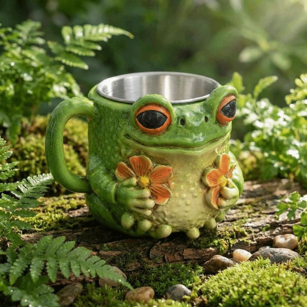 Resin Frog-Shaped Coffee Cup Anti Slip Cartoon Water Cup Safe Frog Floral Pattern Mug Juice