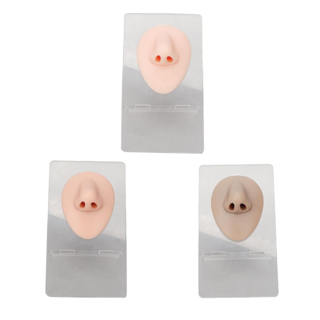 3pcs Silicone Nose Model 3D Simulated Nose Model with Acrylic Stand for Piercing Practice Display