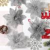5Pcs 13cm Glitter Christmas Decoration Artificial Flowers Xmas Tree Ornament for New Year Navidad Home Decor Garland Accessories