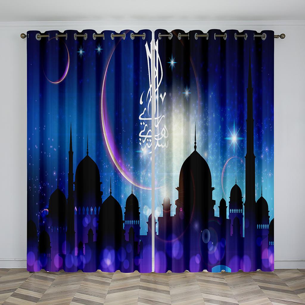 Eid Mubarak Ramadan Lslamic Muslim Supplies Kareem 2 Pieces Free Shipping White Window Curtain for Living Room Bedroom Decortion