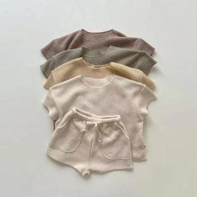 Korean Style Toddler Casual Knit Short Sleeve Two-Piece Homewear Sportswear Set