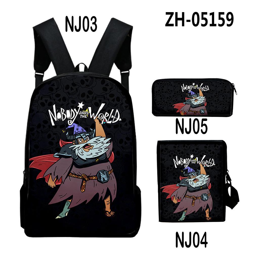 Classic Novelty Nobody Saves the World 3D Print 3pcs/Set School Bags Laptop Daypack Backpack Inclined Shoulder Bag Pencil Case