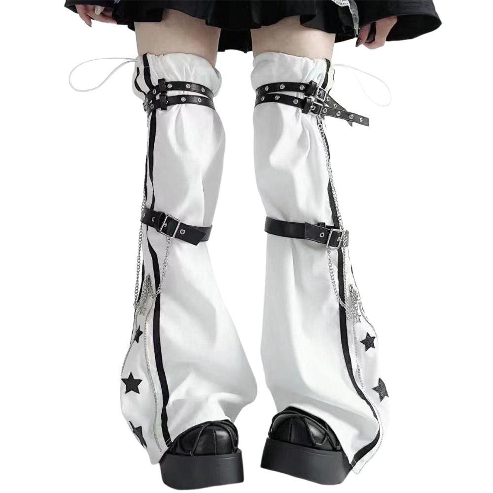 Garters de Perna Gótico Y2k Fivela de Couro Ajustável Meias Longas Aquecedor de Perna Criativo