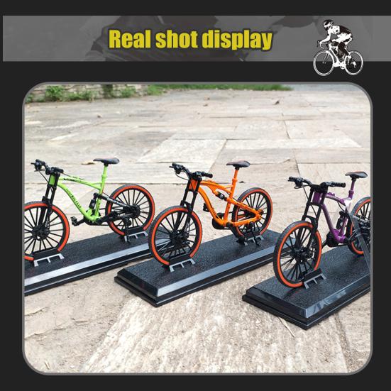 Alloy Bicycle Model with Base Helmet Rotary Pedal Wheels Realistic Educational Mountain Road Bicycle Toy Mini Finger Cycling Bike Desktop Decoration