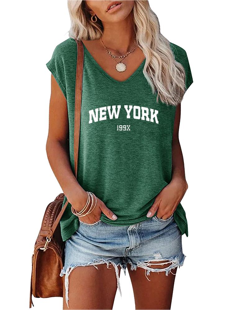 Damen Mode V-Ausschnitt Bedrucktes T-Shirt Sommer Lässig Kurzarm Top