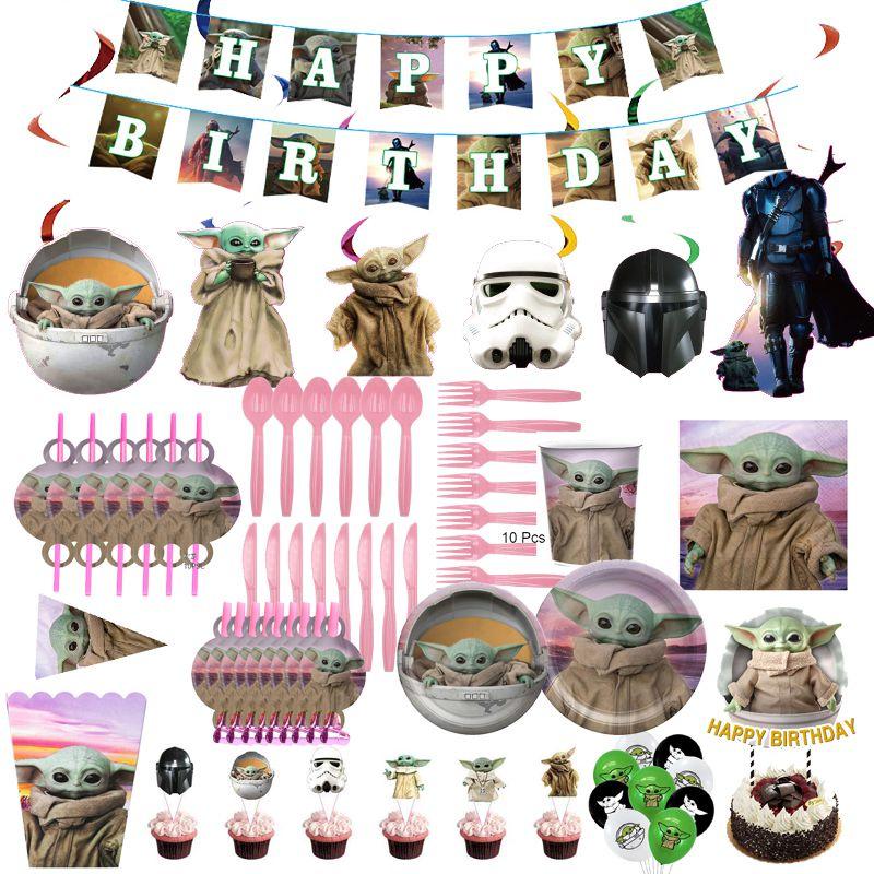 Decoración Suministro Fiesta Cumpleaños Tema Yoda Niños Con Platos Vasos Pancarta Globos**