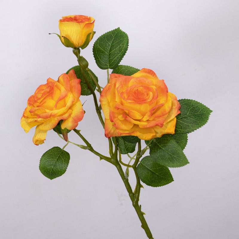 Artificial Flower 3-head Burnt Rose, Home Living Room Decoration Flower, Wedding Retro Autumn Color Multi-head Artificial Flower