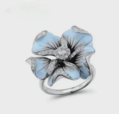 Veľký kvetinový diamantový prsteň s kvapkou oleja - Trendy európske a americké dámske šperky