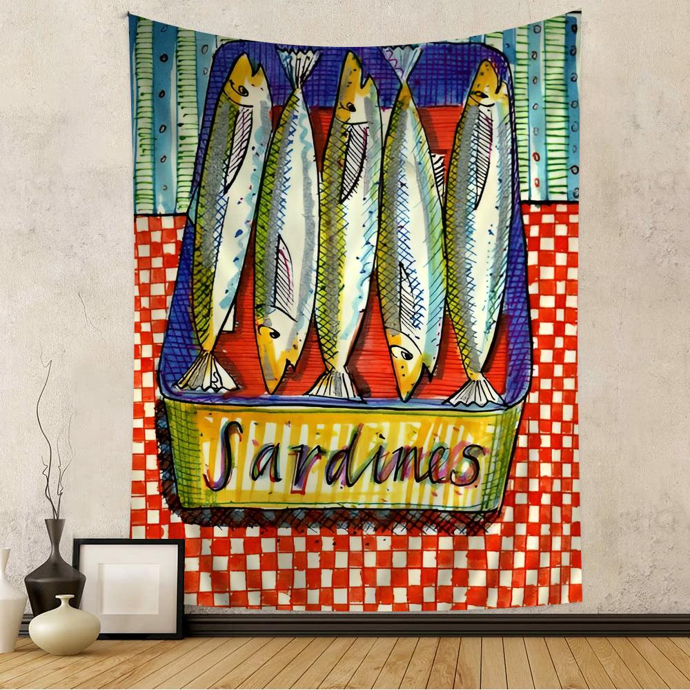 VIKAMA Summer Ocean Art Tapestry Scandinavian Style Fish Images Living Room Sofa Background Wall Modern Minimalist Decoration