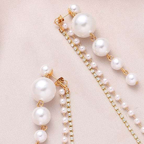 1 Pair Dangle Earrings Long Tassels Faux Pearls Jewelry Exaggerated Cubic Zirconia Earrings for Daily Wear