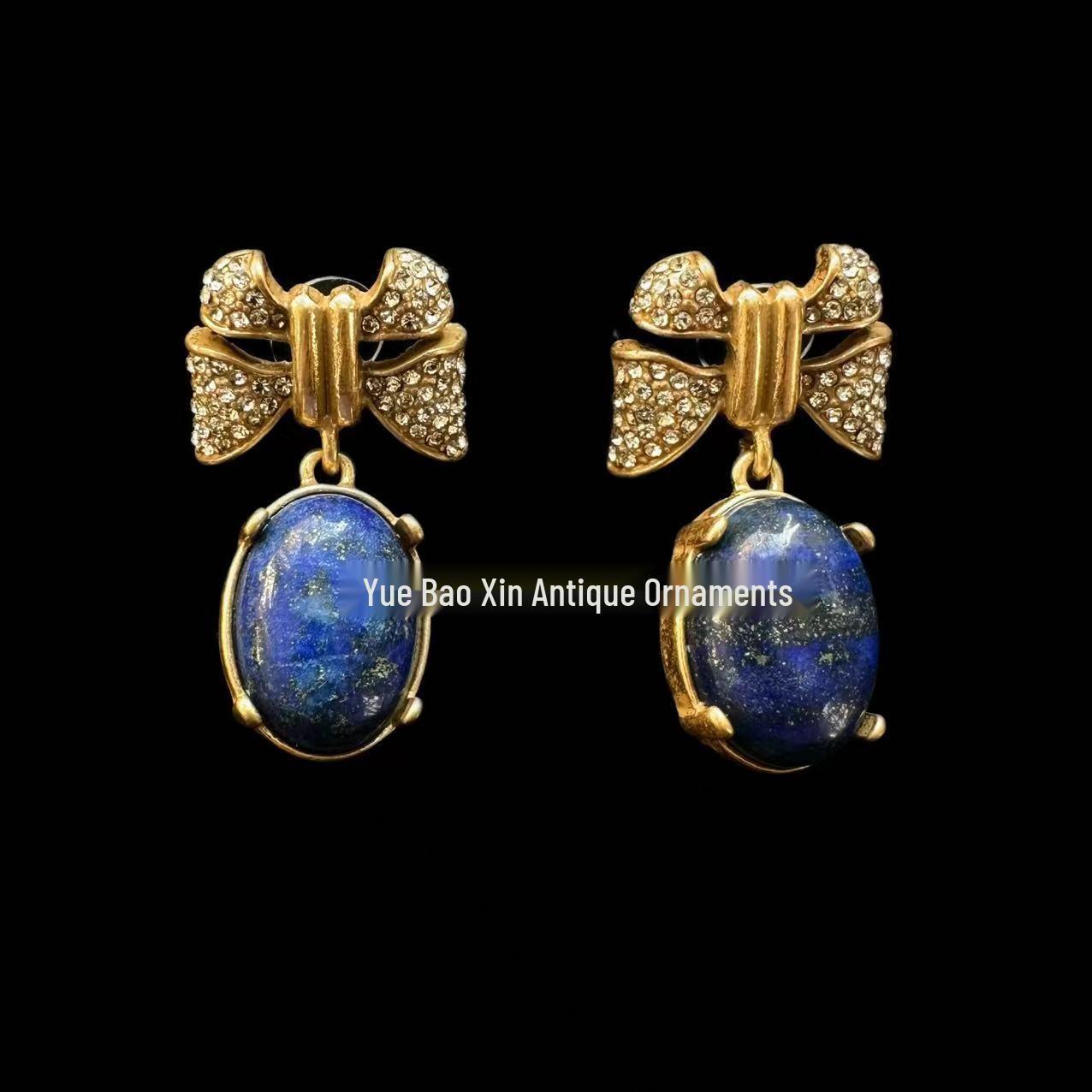 Винтажные серьги-гвоздики в стиле вестерн с горным хрусталем и лазуритом, серебряная игла 925 пробы, универсальный стиль для женщин.