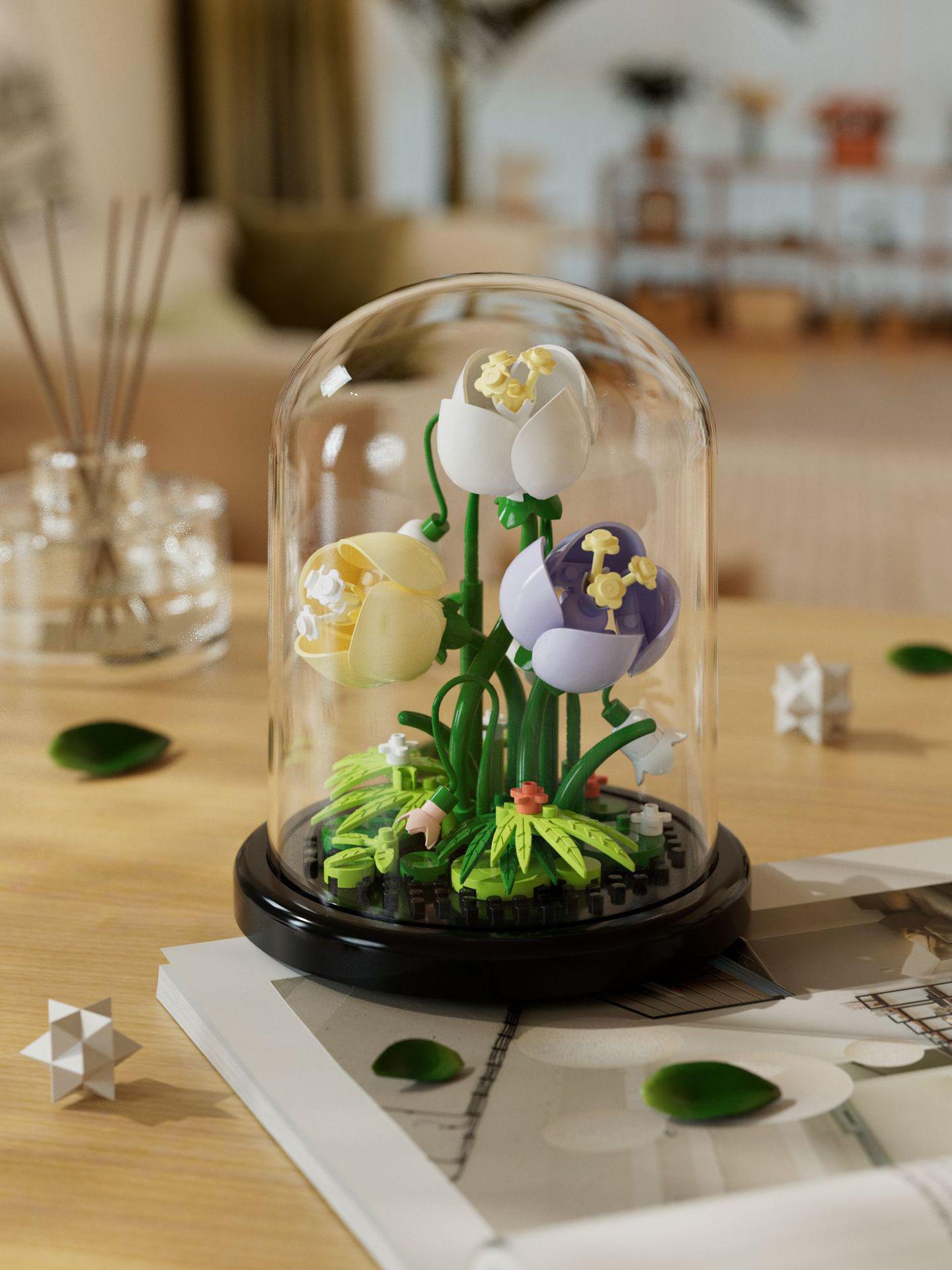 

Совместимый с Lego пылезащитный чехол, сборная игрушка для детей в виде цветочного горшка «Гибискус», подарок на День святого Валентина.