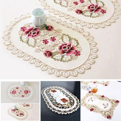 1 x florales Tischset für Esszimmertische, Vintage-Stil, bestickte Spitze, Stoff-Tischset