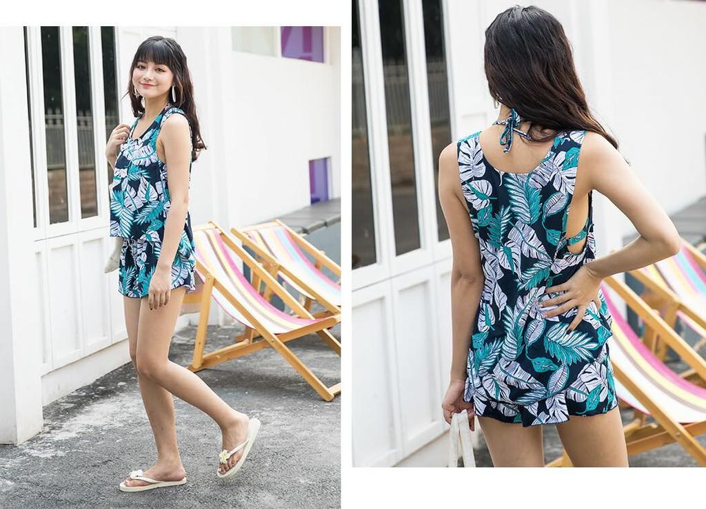 TeddyShop Tankini Swimsuit Set Tank Size 2XL Black X Botanical Women's 4-Piece (Bikini, Shorts, Top) - Flattering, (Size 15), (hys1088)