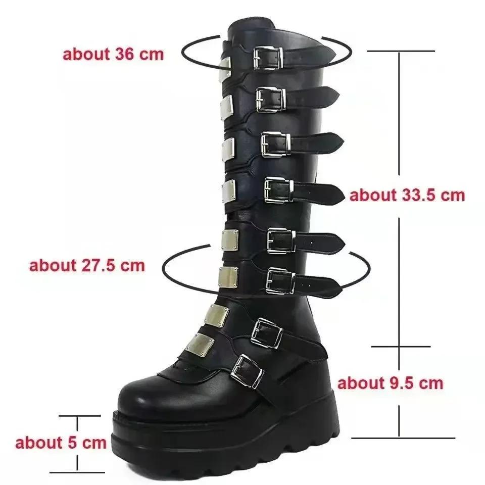 Gothic Shoes Platform Knee High Punk Black Sexy Motorcycles Halloween Cosplay Shoes for Women
