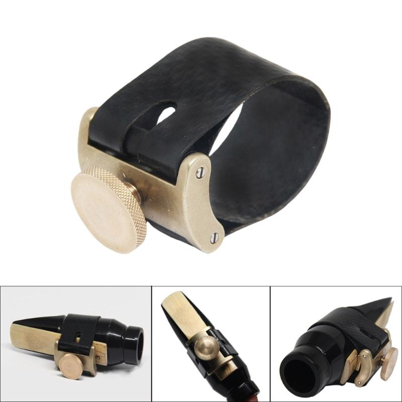 Single Screw Adjustment PU Leather Saxophone Fastener Clip Sax Ligature Fastener for Tenors/Altos/Saxophone Mouthpiece