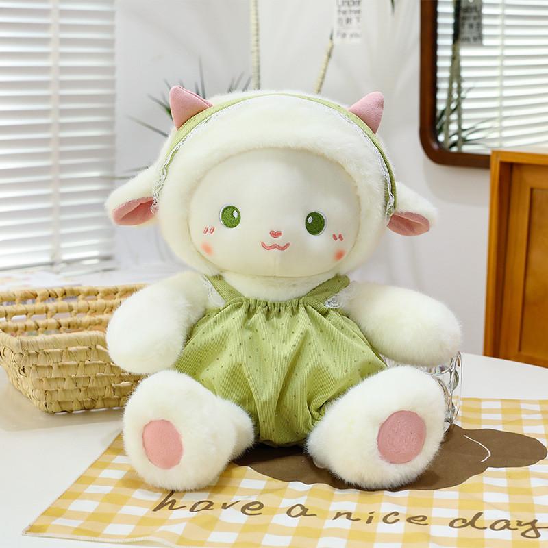 Plush Sheep Toy With Dot Patterned Clothing Decor For Kids Birthday Gift