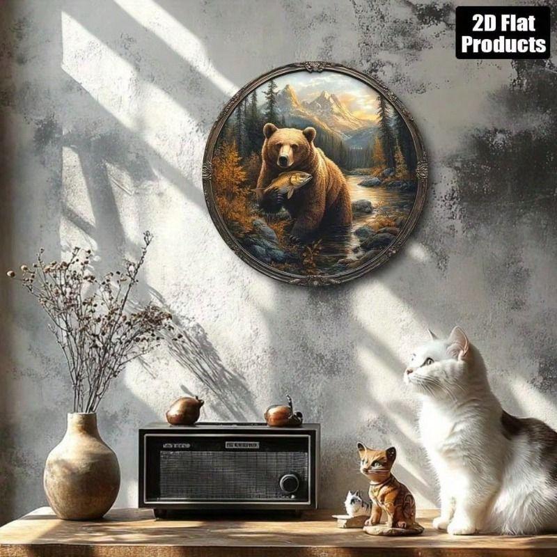 Metal Poster Wall Art, Bear Fisherman Vintage, Home Bar Office Decor