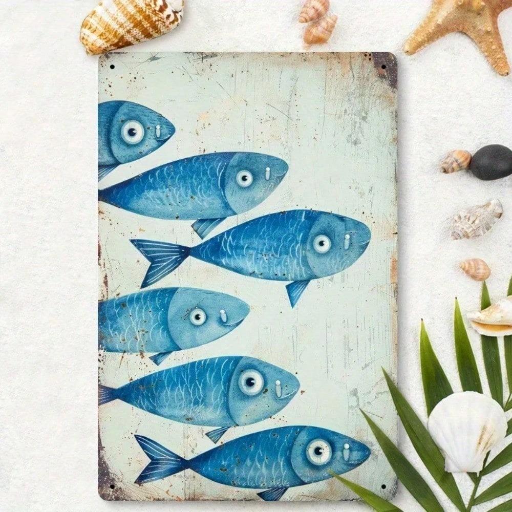 Vintage Fish Metal Sign Wall Art Retro Ocean Decor 8x12 Inch Iron Plaque