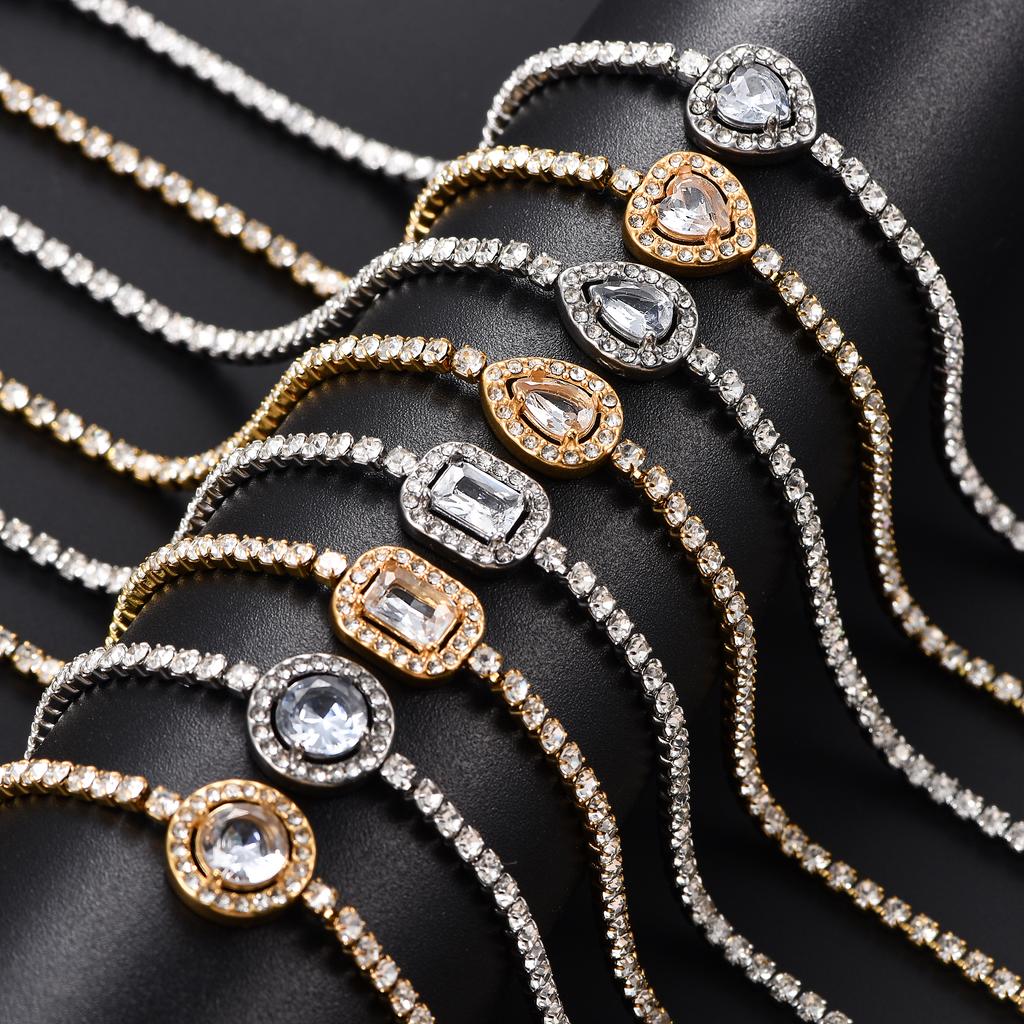 2mm Sparkly Stainless Steel Cubic Zirconia Tennis Bracelet for Women Rhinestone Charms Hand Chain Crystal Bangle Metal Jewelry