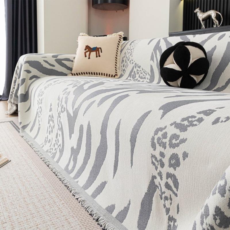 Telo per Divano Chenille Leopardo Zebra Coperta Plaid Lavabile con Nappe Morbida Copertura per Divano per Tutte le Stagioni