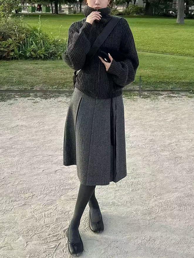 Butterfly Treasure Deep Gray Chunky Knit Stand Collar Cardigan for Women - Cozy Autumn/Winter Loose Fit Top