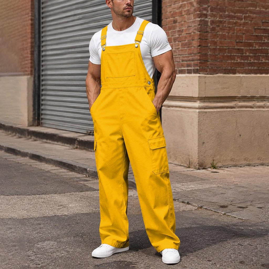 Men's Loose Fit Cargo Overalls Wide Leg Jumpsuit with Multi-Pocket Utility Storage