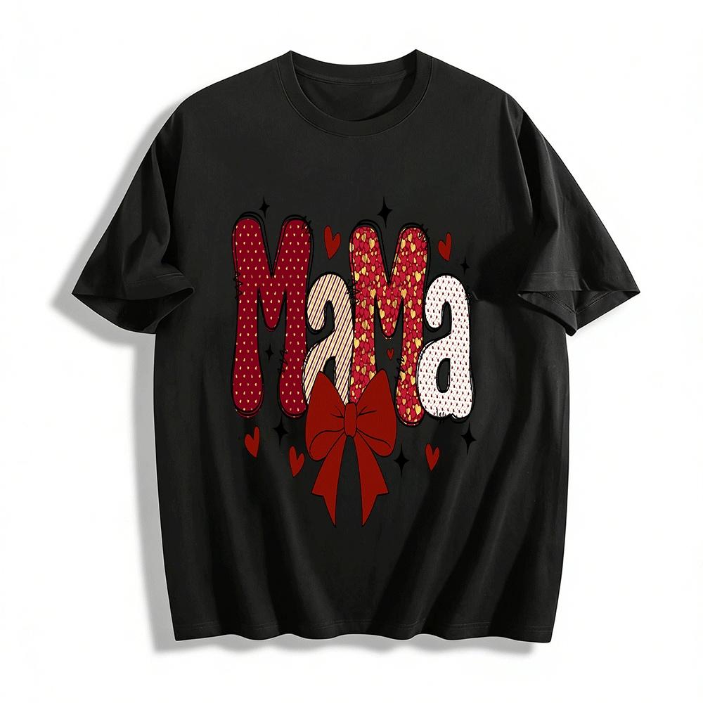 Love Bow Mama Print Casual Top Pure cotton T-shirt XXS