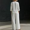 Women's Summer 2 Piece Sets Casual Half Sleeve V Neck Buttons Top And Wide Leg Pants Lounge Outfits with