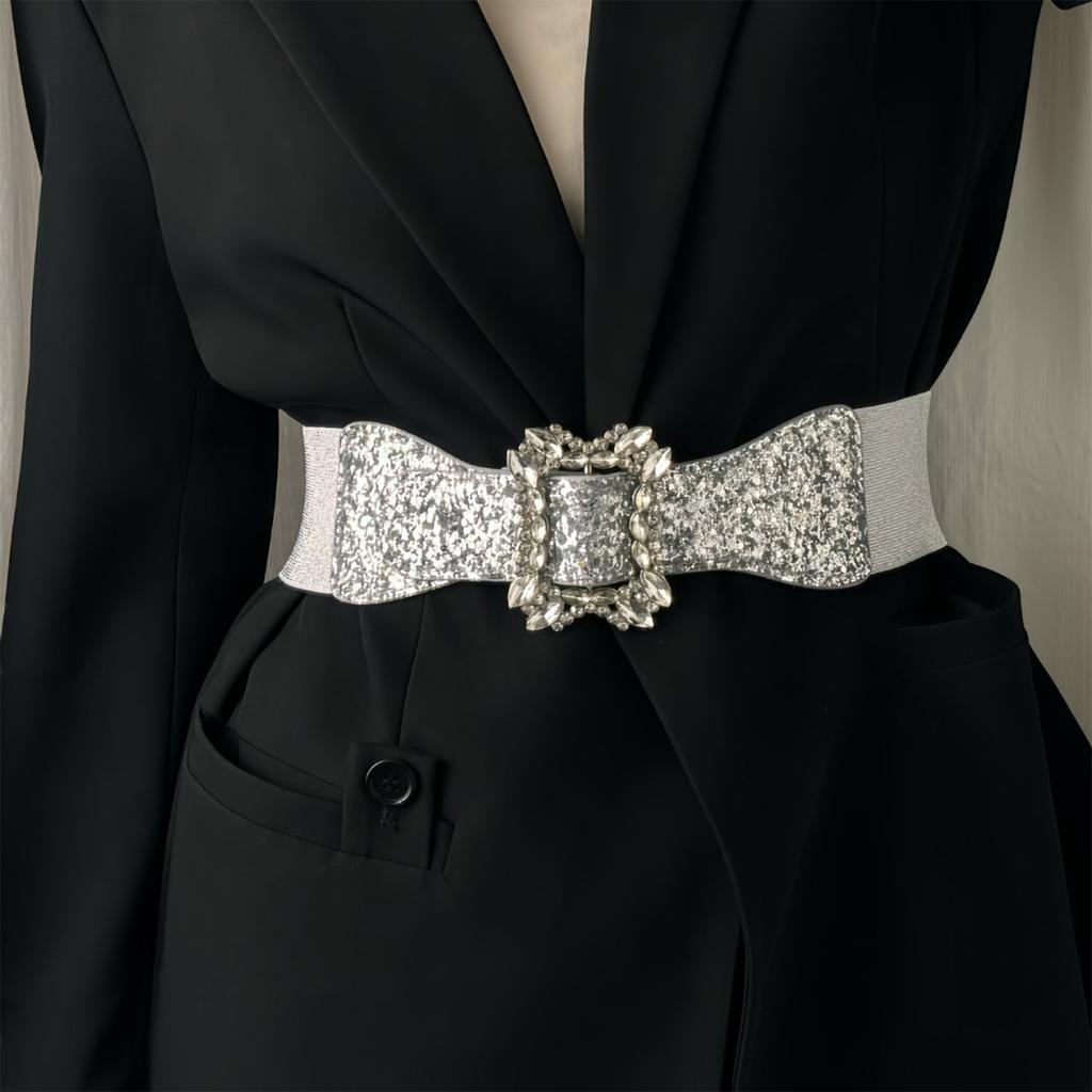 Sparkly Wide Waist Belt Rhinestones Buckle for Hot Girl Glitter Corset Trendy Underbust Waist Chain Belt Disco Party