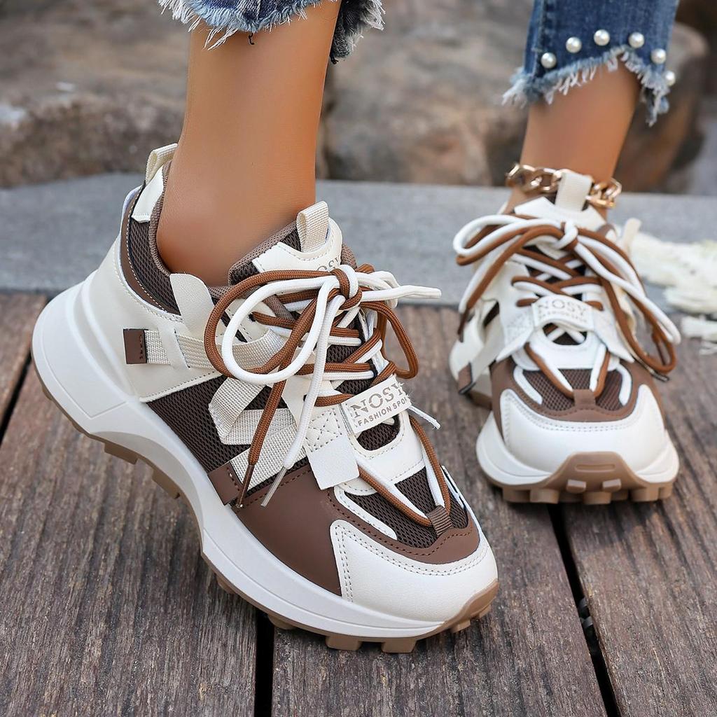 2026 Spring/Autumn Women's Fashion Academy Style Dad Shoes - Thick, Breathable & Soft Sole Casual Running Sneakers.