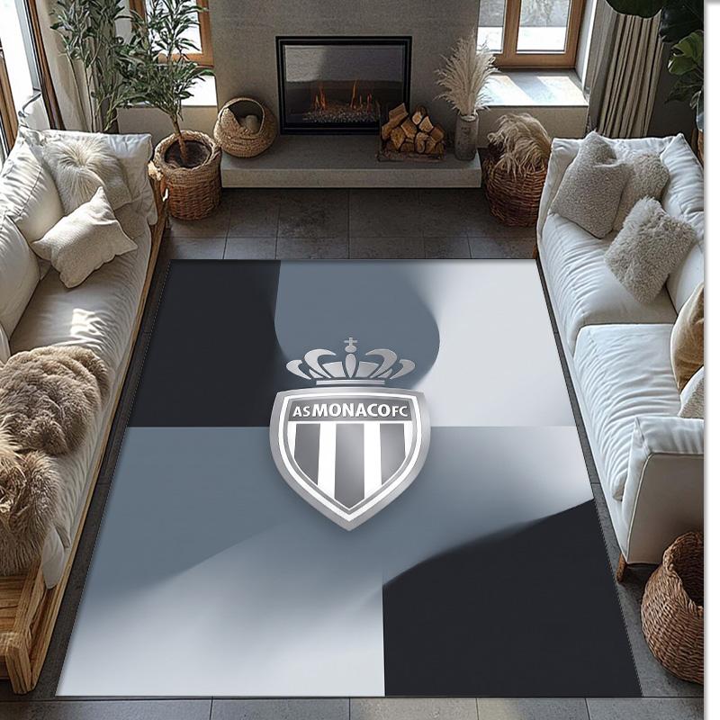 Monaco FC Soccer Football Pattern Soft Area Rug Non Slip Indoor Floor Carpet Sports Decor Mat for Bedroom