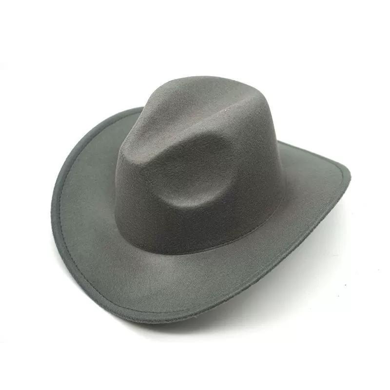 British Style Western Cowboy Hat Trendy Outdoor Gentleman Soft Felt Hat Large Brim Wool Solid Color Jazz Hat 58 серый