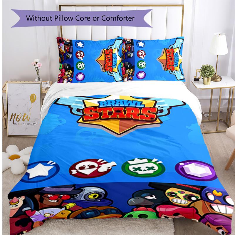 Brawl Stars Printed 3PCS Bedding Set Soft Breathable Duvet Cover Pillowcases Set Washable Bedroom Decor Home Gift