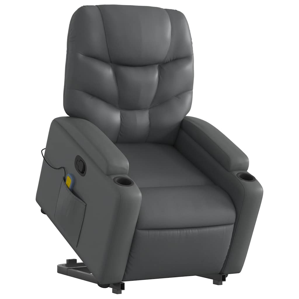 Massage Recliner with Rising Aid Grey Faux Leather