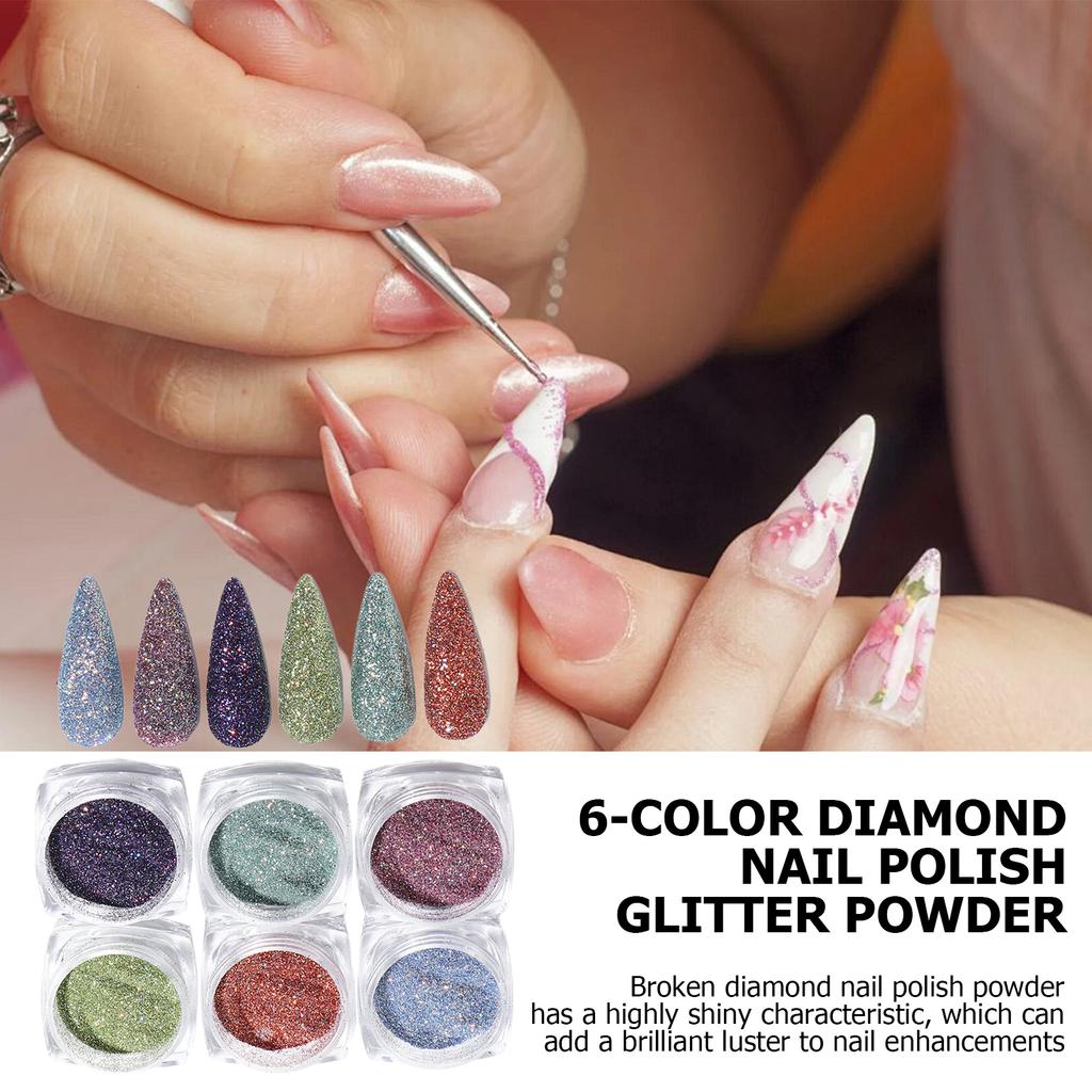 6 Color Nail Powder Set Holographic Glitter Nails Glitter Nail Powders Nails Art Decorations Perfect for Beautiful Nails