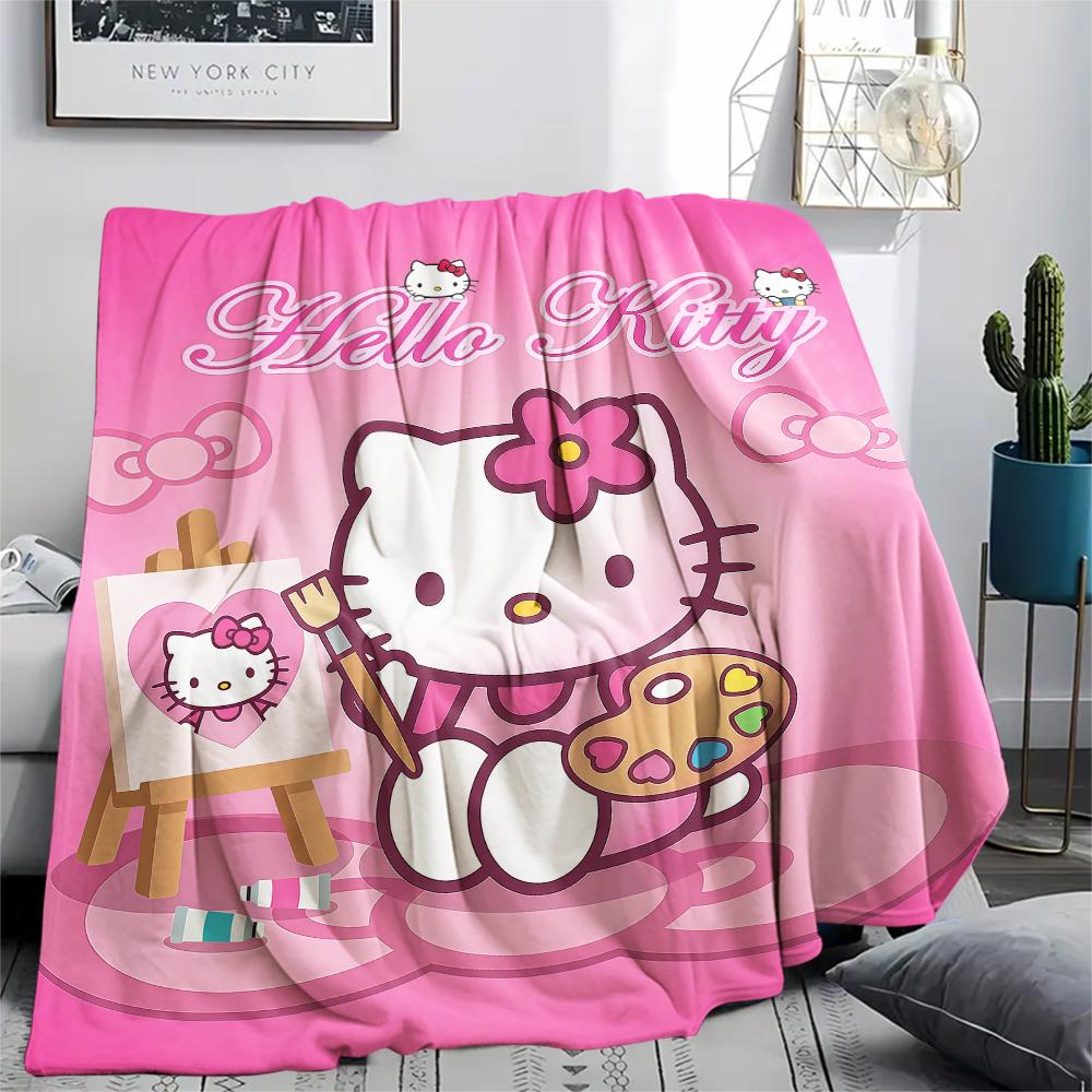 1PC Hello Kitty Cute Print Flannel Blanket, High quality All Seasons, Home Decor, Warmth and Comfort, Perfect for Christmas Gifts